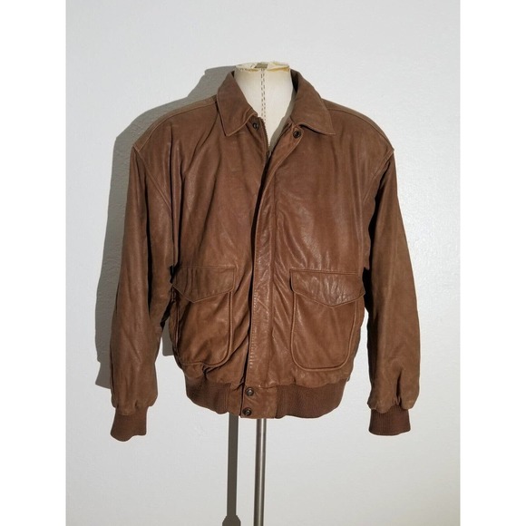 VINTAGE 90's ADVENTURE WILSON WHISKEY BROWN BUTTER SOFT LEATHER JACKET XL MEN - Picture 1 of 8